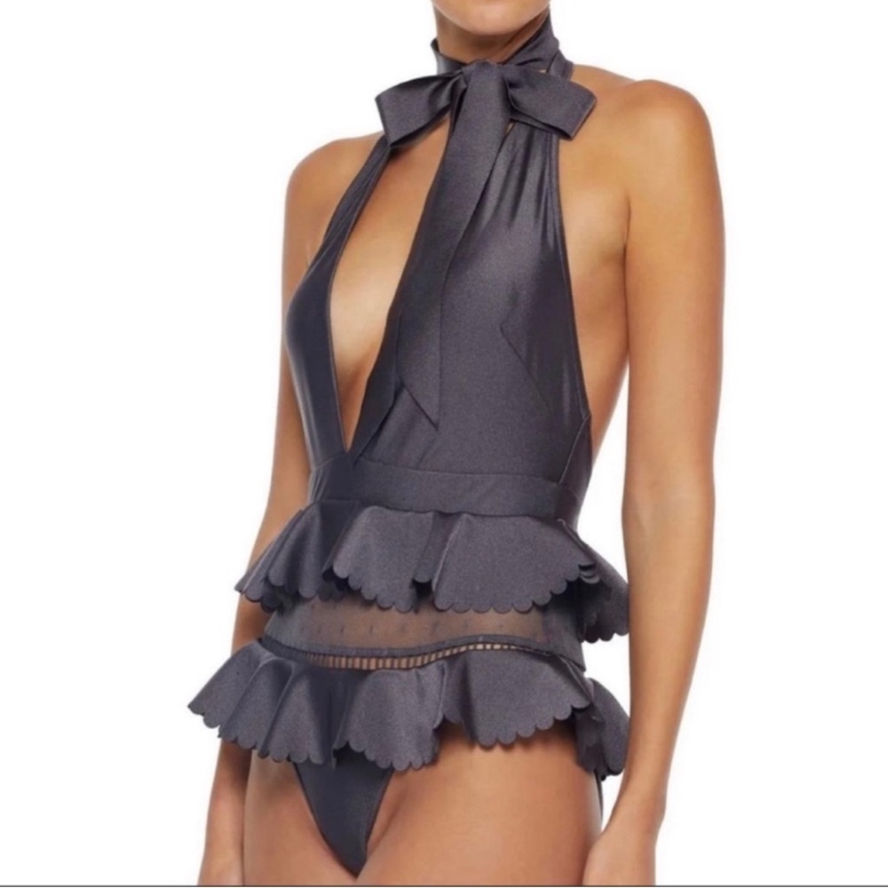 Zimmermann tie neck ruffle trim swimsuit AU size 0